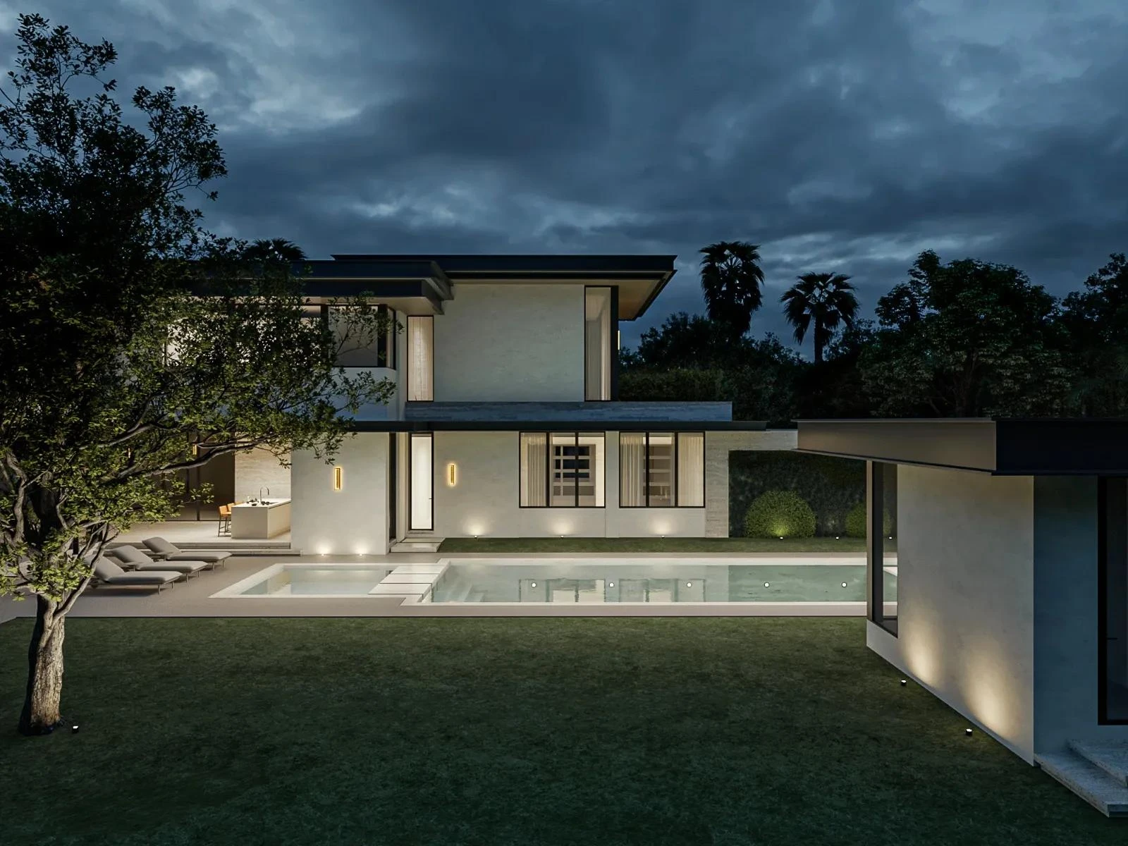 A contemporary home nestled among mature trees