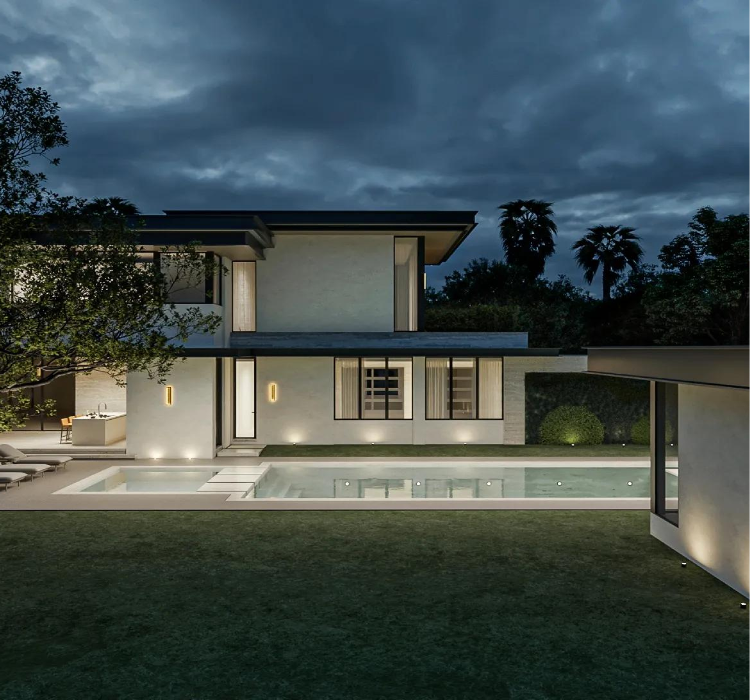 The Oak Residence at dusk