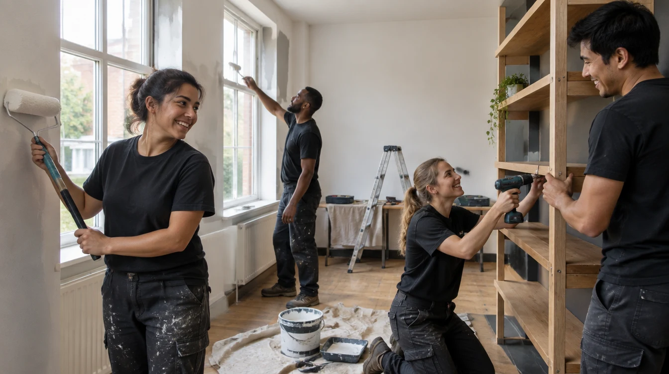 Volunteers renovating a community space