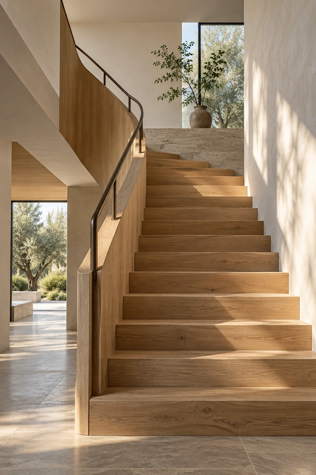 Timber staircase with integrated handrail