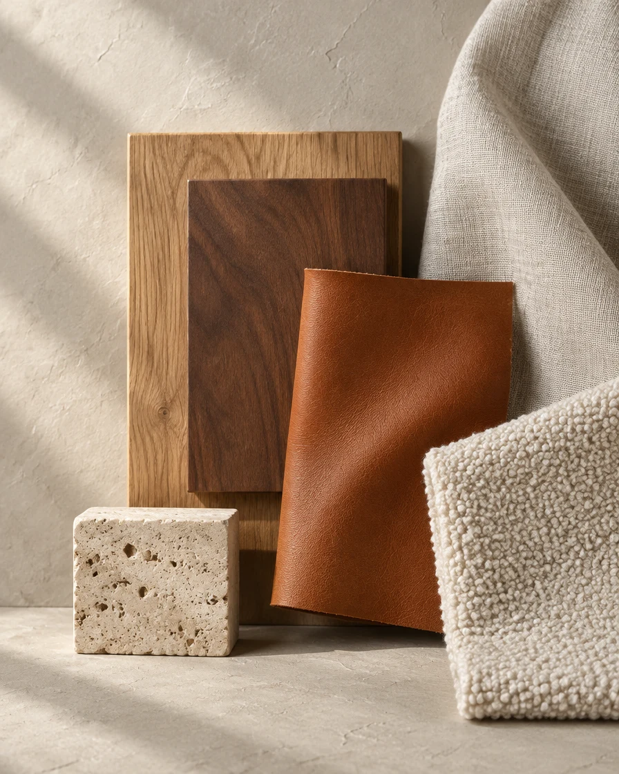 Oak, walnut, leather and linen
